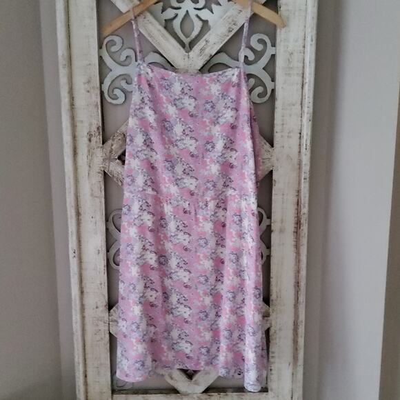 Abound Women's Plus Size 1X Sleeveless Skater Dress Smocked Back in Pink Floral - Picture 2 of 8